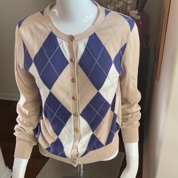 Michael Kors Argyle Cotton Blend Button Cardigan - Size M - Picture 1 of 7